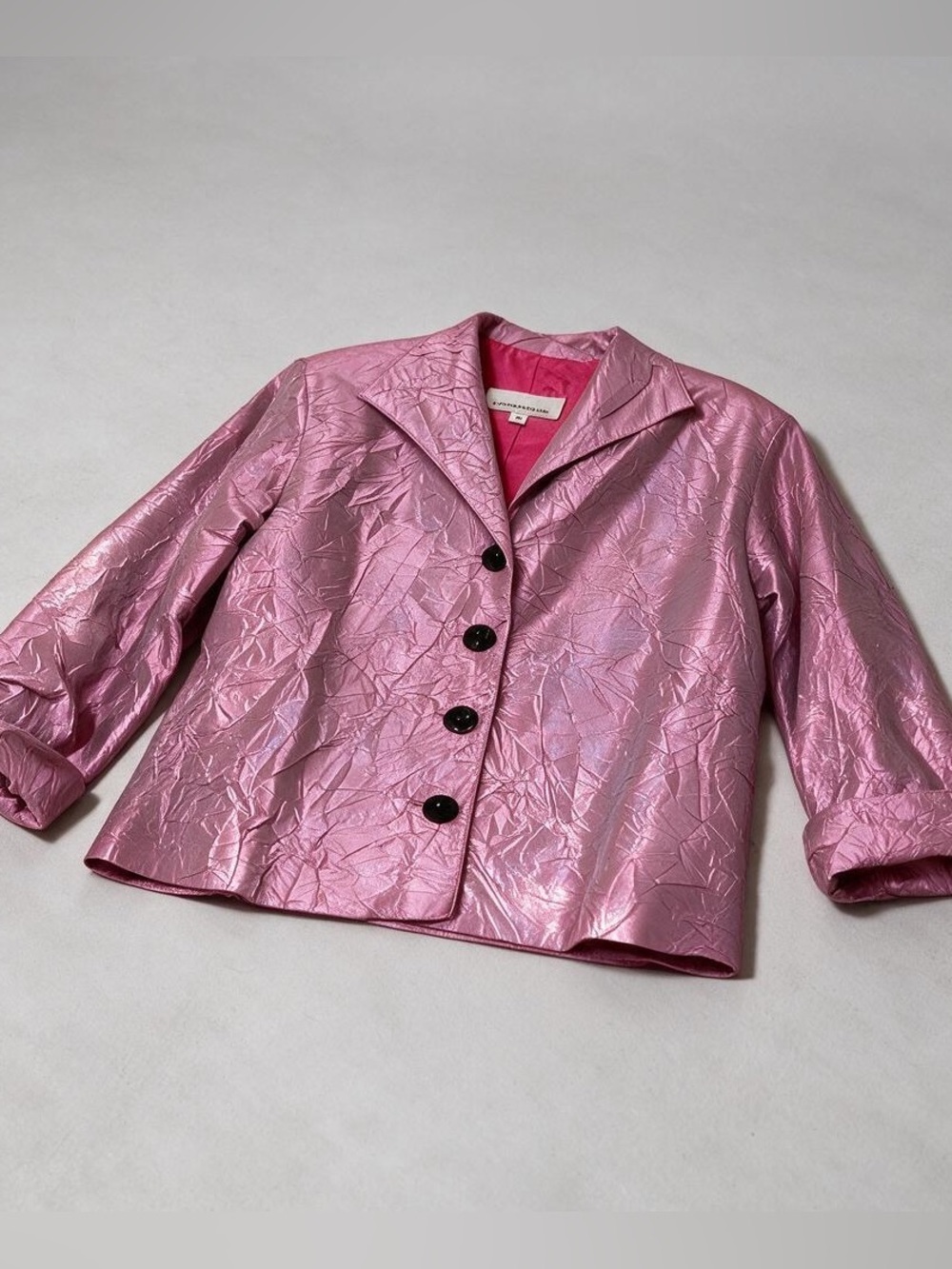 Vintage Caroline Rose Iridescent 100% Silk Crinkle Jacket Pink M USA